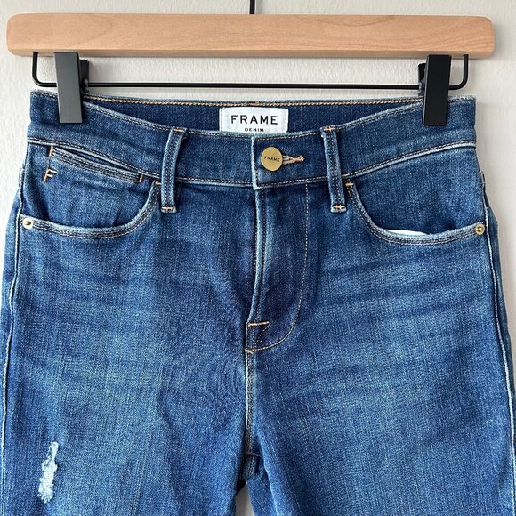 Frame Le High Skinny Jeans Clyde Distressed Medium Wash Denim Size 26 Womens - Picture 4 of 11